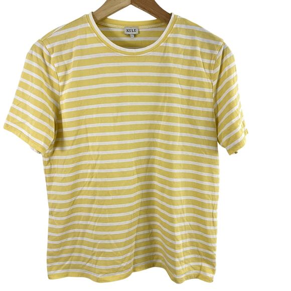 Kule Short Sleeve Tee Shirt Yellow White Women Size Small - Picture 1 of 9